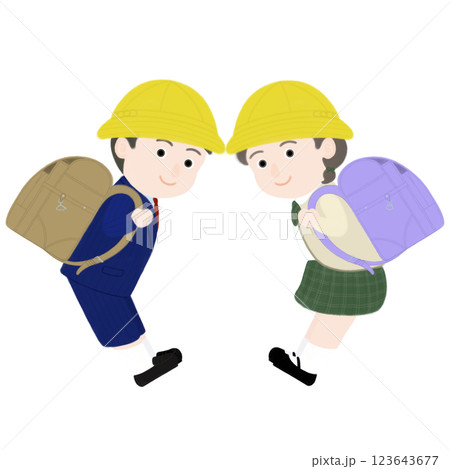 ランドセルを背負った小学生の男の子と女の子 123643677
