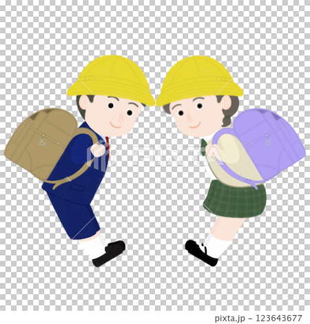 ランドセルを背負った小学生の男の子と女の子 123643677
