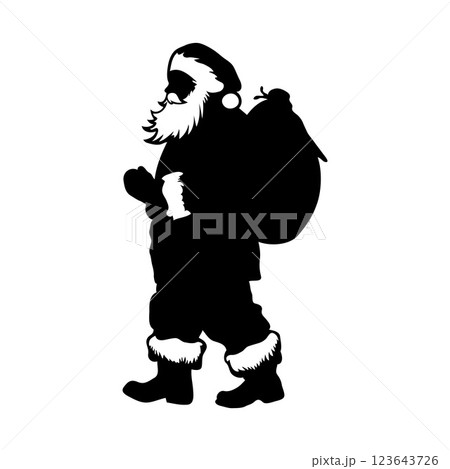 Silhouette of Santa Claus carrying bags of gifts. Vector illustration 123643726