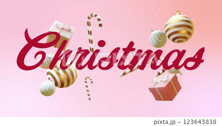 Image of christmas text over christmas decorations 123643838