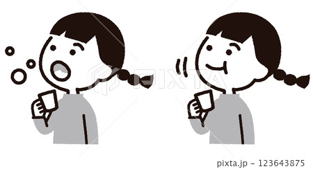 うがい、口を濯ぐ女の子のイラスト：グレー 123643875