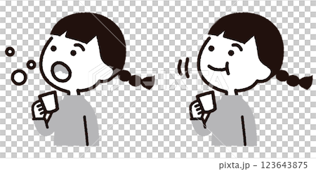 うがい、口を濯ぐ女の子のイラスト：グレー 123643875