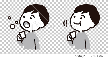 Illustration of a boy gargling and rinsing his mouth: Gray 123643876