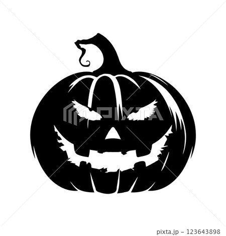 Halloween pumpkin with a smiling face. Vector silhouette isolated on white background. 123643898