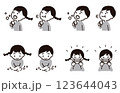 こどもの感染予防対策イラスト　セット：グレー 123644043