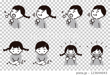 Children's infection prevention illustration set: gray 123644043