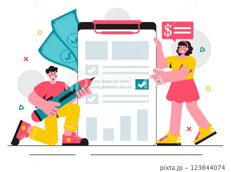 Cost Reduction Vector Illustration featuring Decreasing Expenses, Price Minimization, and Falling Profit Rates in Business with a Flat Background Cost Reduction Vector Illustration featuring Decreasing Expenses, Price Minimization, and Falling Profit Rates in Business with a Flat Background 123644074