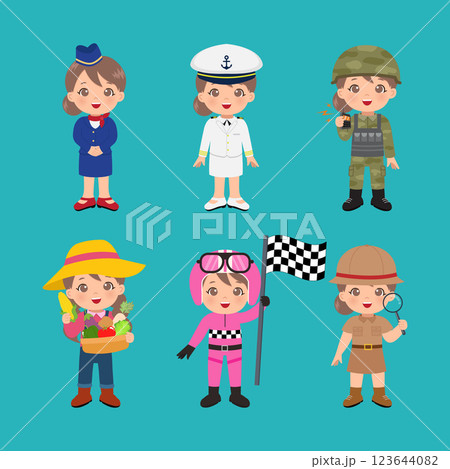 Collection of cute girl in different profession. Labor day clip art 123644082