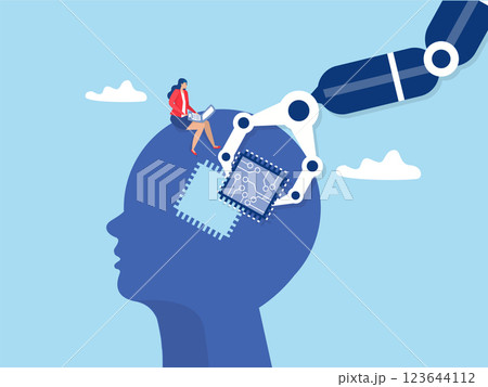 Business industry robot factory concept Robotic system control put AI processing chip into human brain with AI, Artificial Intelligence,robot and automation innovation concept vector 123644112