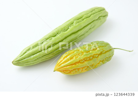 白色背景に新鮮な苦瓜の果実 123644339
