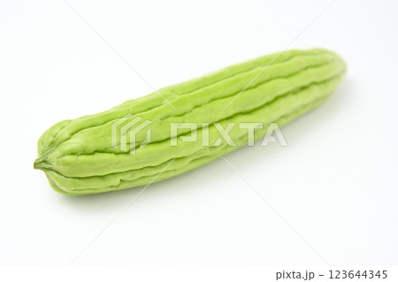 白色背景に新鮮な苦瓜の果実 123644345