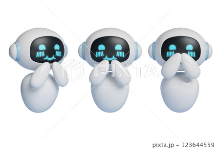 AI robot character with shy expression 3D graphics AI robot character with shy expression 3D graphics 123644559