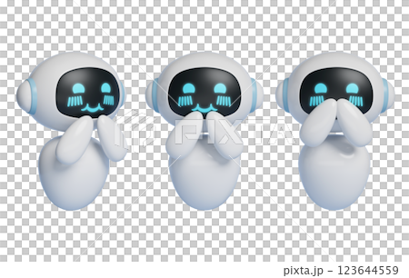 AI robot character with shy expression 3D graphics AI robot character with shy expression 3D graphics 123644559