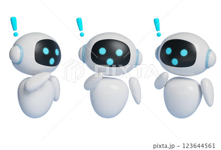 3D graphics of AI robot character with enlightened expression 3D graphics of AI robot character with enlightened expression 123644561