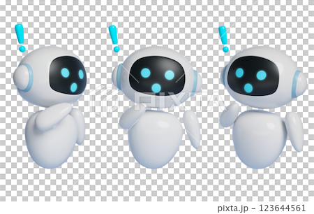 3D graphics of AI robot character with enlightened expression 3D graphics of AI robot character with enlightened expression 123644561