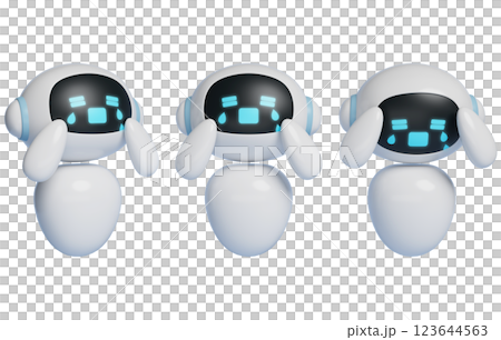 Crying AI robot character 3D graphics 123644563