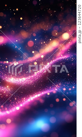 Vibrant cosmic waves shimmering with multicolored lights and sparkles in a dark space background Vibrant cosmic waves shimmering with multicolored lights and sparkles in a dark space background 123644720