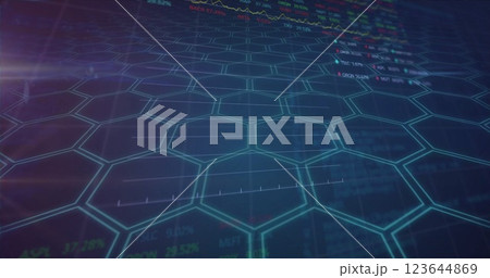 Image of financial data processing over network of hexagons 123644869
