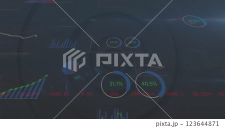 Image of statistics and data processing over dark background 123644871