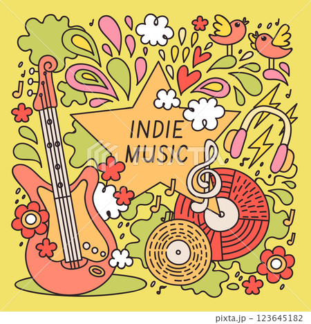 Hand drawn indie music illustration Hand drawn indie music illustration 123645182