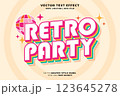 Editable retro party text effect 3d cartoon style. Editable text effect vintage music template vector style 123645278