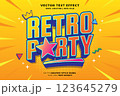Editable retro party text effect 3d cartoon style. Editable text effect vintage music template vector style 123645279