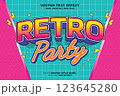 Editable retro party text effect 3d cartoon style. Editable text effect vintage music template vector style 123645280