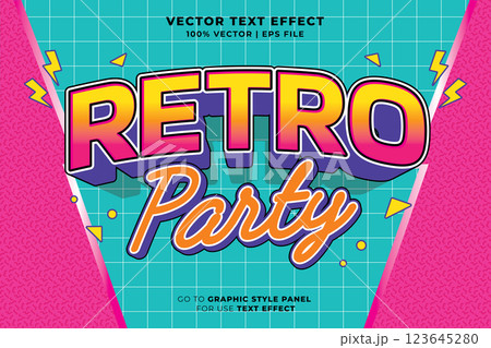 Editable retro party text effect 3d cartoon style. Editable text effect vintage music template vector style Editable retro party text effect 3d cartoon style. Editable text effect vintage music template vector style 123645280