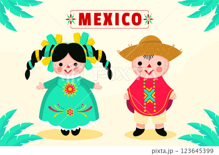 Hand drawn mexican doll illustration 123645399