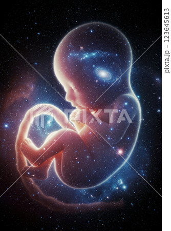 神秘的な宇宙に抱かれる小さな生命（AI生成画像） 123645613