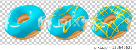 Donuts with blue blueberry glaze, sprinkles, white drizzle, and dots isolated on white transparent background Donuts with blue blueberry glaze, sprinkles, white drizzle, and dots isolated on white transparent background 123645625