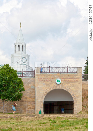 The Kremlyovskaya station and the Spasskaya Tower in Kazan The Kremlyovskaya station and the Spasskaya Tower in Kazan 123645747