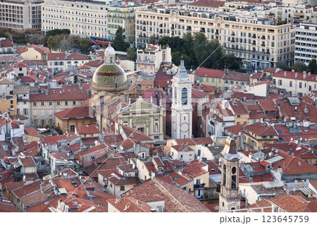 Aerial view at sunset of the Cathedral of Sainte-Reparate in Nice 123645759