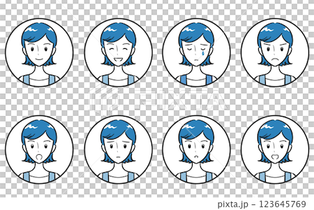 Simple icon set of young women and housewives' emotions and various facial expressions Simple icon set of young women and housewives' emotions and various facial expressions 123645769