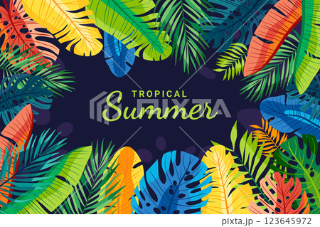 Hand drawn flat summer tropical background 123645972