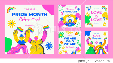 Hand drawn pride month instagram posts collection 123646220