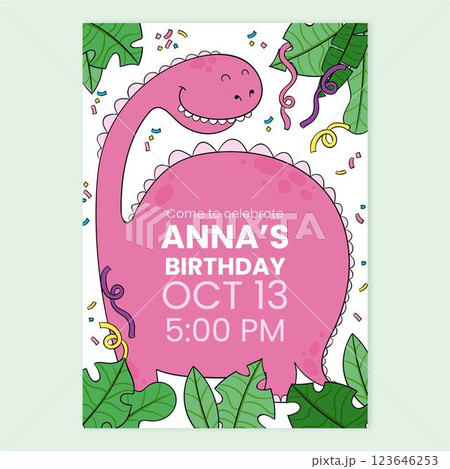 Hand drawn dinosaur birthday invitation 123646253