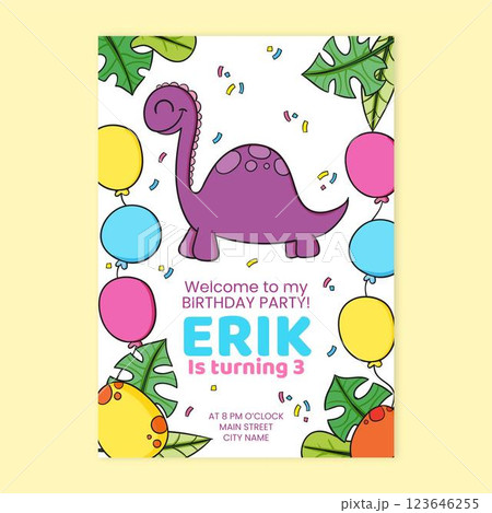 Children dinosaur birthday invitation Children dinosaur birthday invitation 123646255