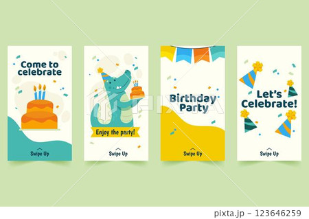 Happy birthday instagram stories template with dinosaur Happy birthday instagram stories template with dinosaur 123646259