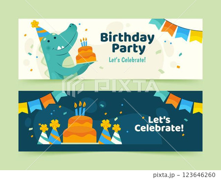 Happy birthday banners template with dinosaur Happy birthday banners template with dinosaur 123646260