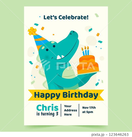 Happy birthday flyer template with dinosaur 123646263