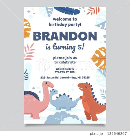 Flat dinosaur birthday invitation template Flat dinosaur birthday invitation template 123646267