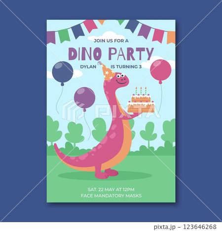 Flat dinosaur birthday invitation template Flat dinosaur birthday invitation template 123646268