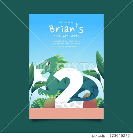Flat dinosaur birthday invitation template 123646276