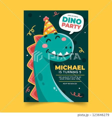 Hand drawn dinosaur birthday invitation template 123646279
