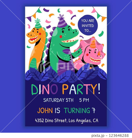 Cartoon dinosaur birthday invitation template Cartoon dinosaur birthday invitation template 123646288