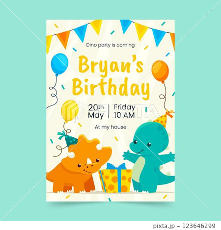 Flat dinosaur birthday invitation template Flat dinosaur birthday invitation template 123646299