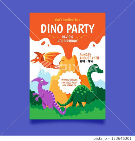 Flat dinosaur birthday invitation template Flat dinosaur birthday invitation template 123646301