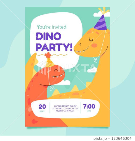 Dinosaur birthday vertical invitation template 123646304