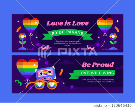 Flat pride month lgbt horizontal banners collection 123646430